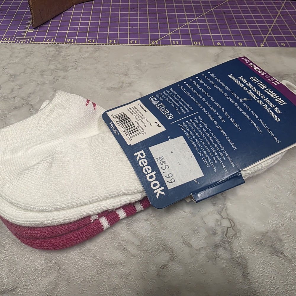 Reebok White and Pink Socks